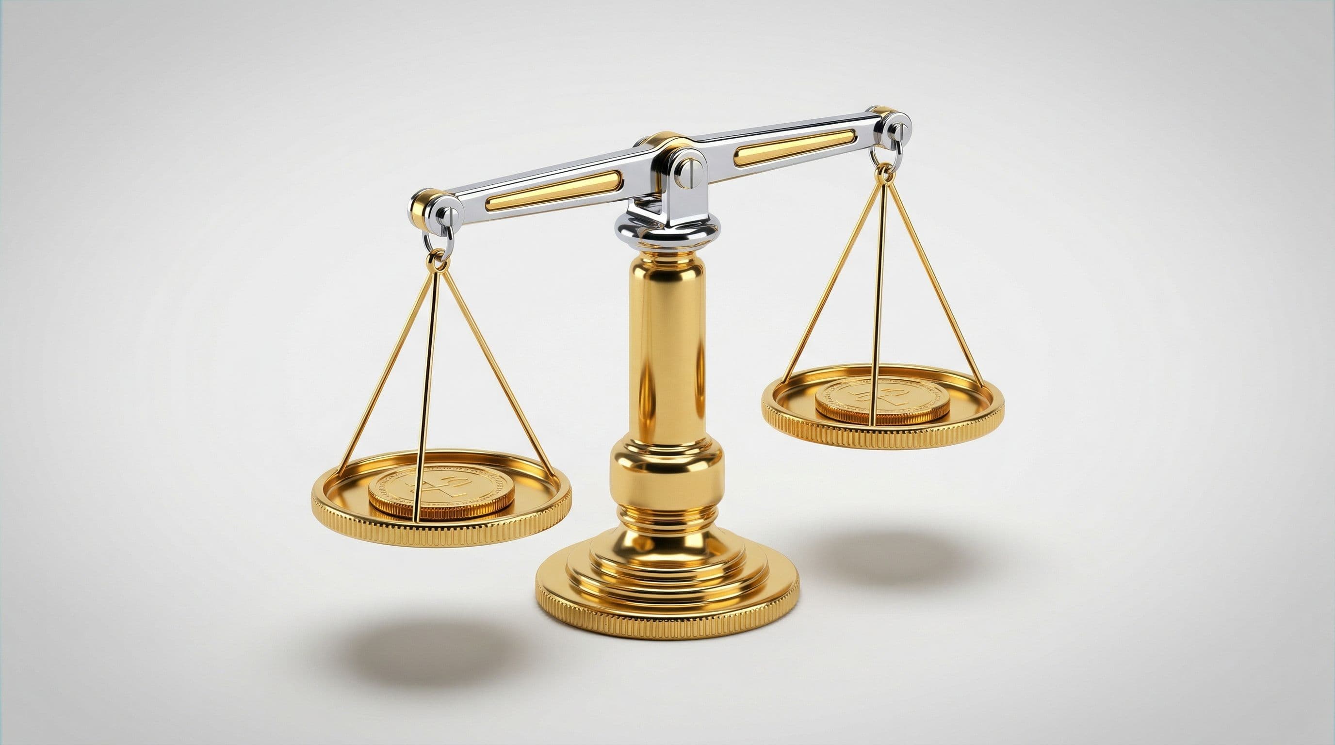 Gold balance scale with coins, representing the comparison between stablecoins and tokenized deposits